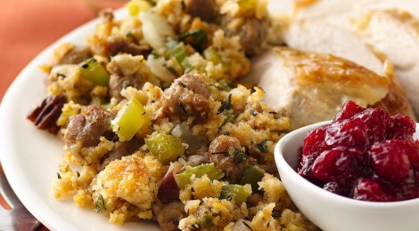 Cornbread Sausage Dressing with Apples & Pecans